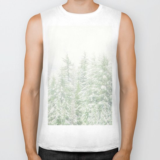 White Winter Forest with a Hint of Mint Biker Tank