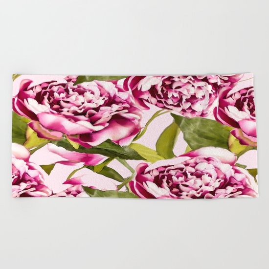 Peonies on a pastel pink background - #Society6 #buyart Beach Towel
