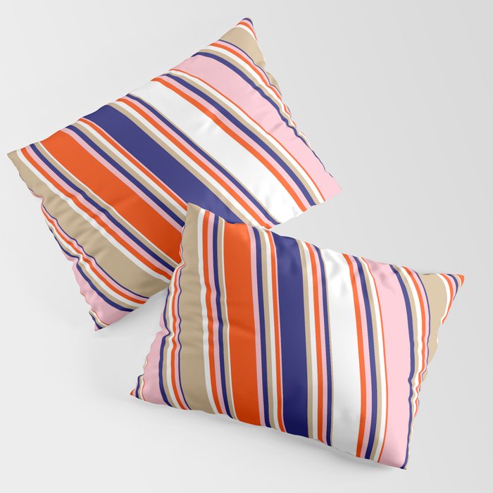 Colorful Red, White, Tan, Midnight Blue, and Pink Colored Lines/Stripes Pattern Pillow Sham