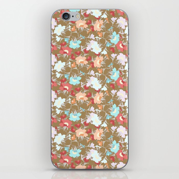 brown and powder blue floral evening primrose flower meaning youth and renewal iPhone Skin