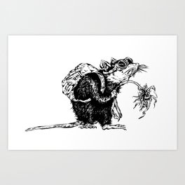 Rat with Flower #3, travel rat Art Print