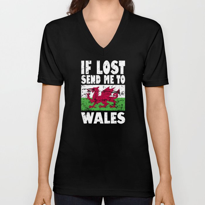 Wales Flag Saying V Neck T Shirt