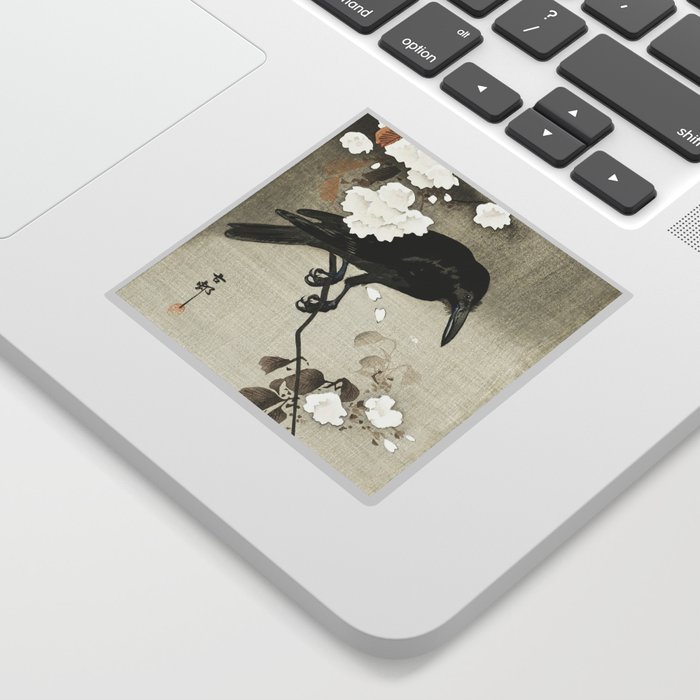 Raven on Cherry tree - Japanese vintage woodblock print Sticker