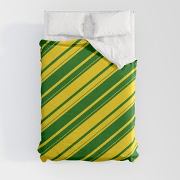 [ Thumbnail: Yellow & Dark Green Colored Lines/Stripes Pattern Duvet Cover ]