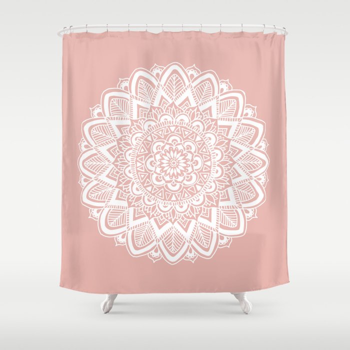 Boho White Mandala On Rose Gold Shower Curtain By Julieerindesigns