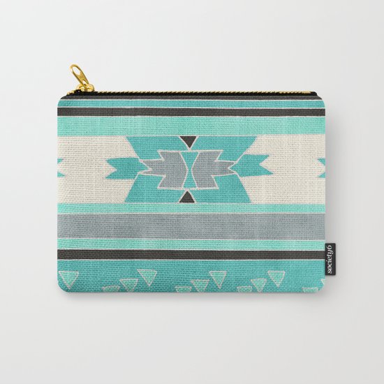 Rustic Tribal Pattern in Teal, Charcoal and Cream Carry-All Pouch