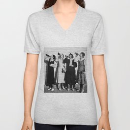 1925 women forced to drink whole bottles of cornac at airport security vintage black and white alcoholic beverages photograph - photography - photographs V Neck T Shirt