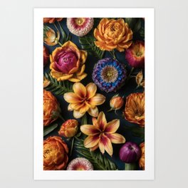 A Bouquet of exotic flowers on solid background  inspired by masterpieces from 1900 centurie  Art Print