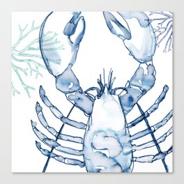 Coastal Lobster, Watercolor in Blues Canvas Print