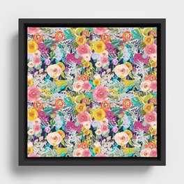 Autumn Blooms on Navy Seamless Repeat Framed Canvas