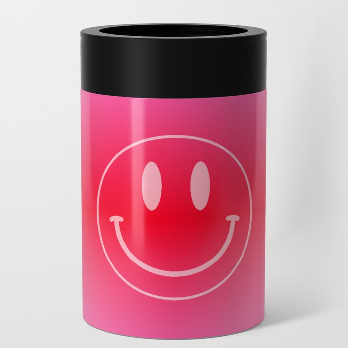 Cute Simple Pink and Red Gradient Background with Smiley Face Can Cooler