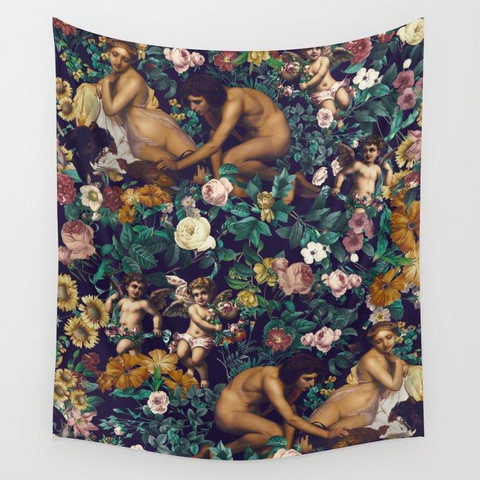 Young Greeks and Floral Pattern Wall Tapestry