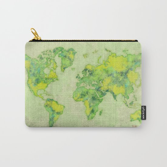 World Map Green Vintage Carry-All Pouch