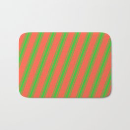 [ Thumbnail: Red and Lime Green Colored Striped Pattern Bath Mat ]
