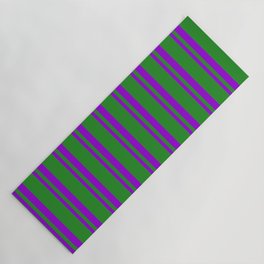 [ Thumbnail: Dark Violet and Forest Green Colored Stripes/Lines Pattern Yoga Mat ]