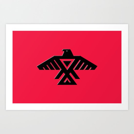 Thunderbird, Emblem of the Anishinaabe people - Black on Red Art Print