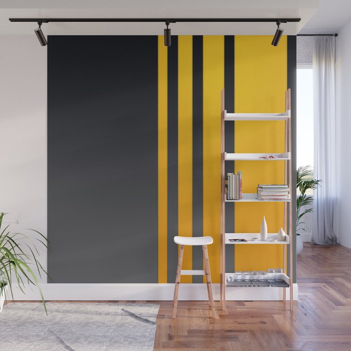 Yellow vertical stripes on dark grey Wall Mural by Svitac | Society6