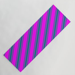 [ Thumbnail: Fuchsia and Teal Colored Stripes Pattern Yoga Mat ]