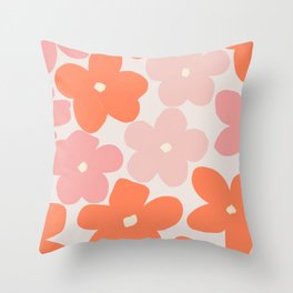 Groovy Daisy Flowers in Pastel Pink and Orange Hues Throw Pillow