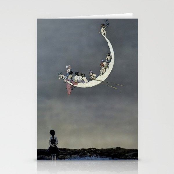 “ Moon’s First Voyage” Fairy Art by W Heath Robinson Stationery Cards