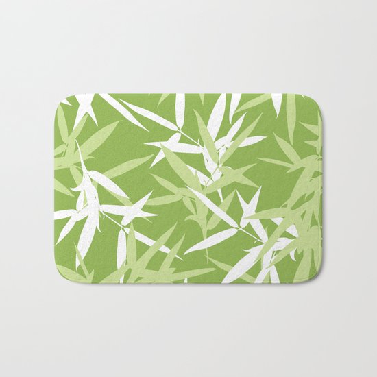 Green Bamboo Leaves Unique Pattern Bath Mat