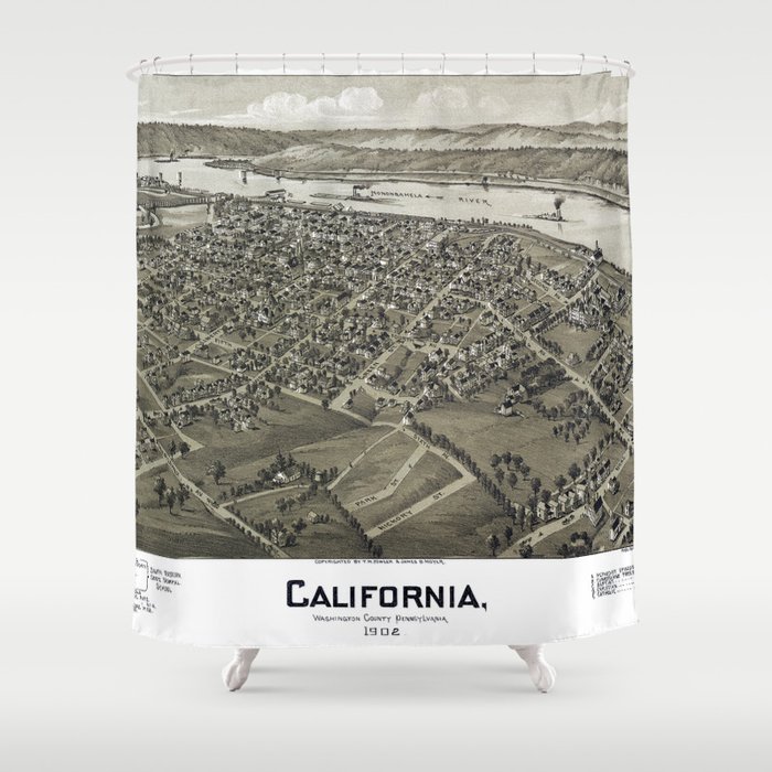 California-Pennsylvania-1902 vintage pictorial map Shower Curtain