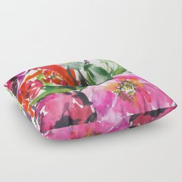pink peonies in red and green Floor Pillow
