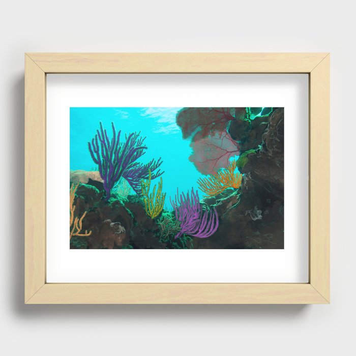 Magic below | colored coral reef Recessed Framed Print