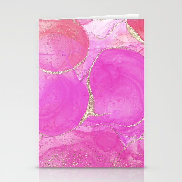Pink Glamour Marble With Gold Glitter Texture Stationery Cards