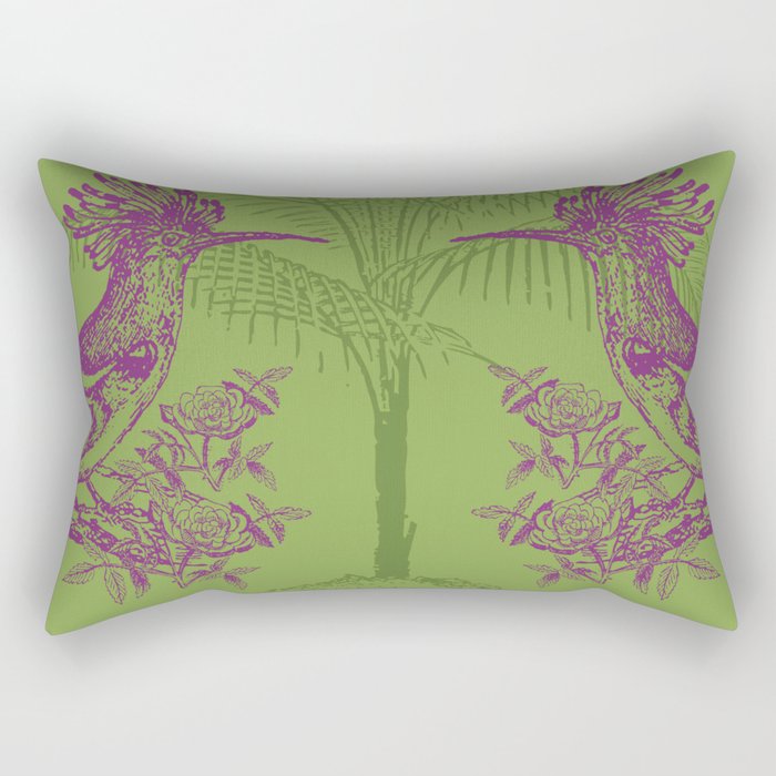BIRDS IN FOREST. Purple and olive green. Rectangular Pillow