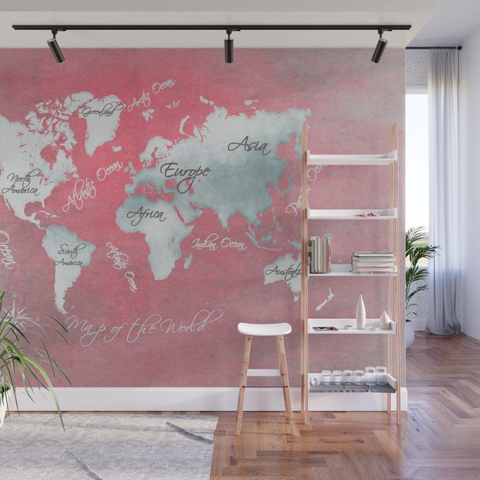 World Map 143 Red White Worldmap Wall Mural By Jbjart