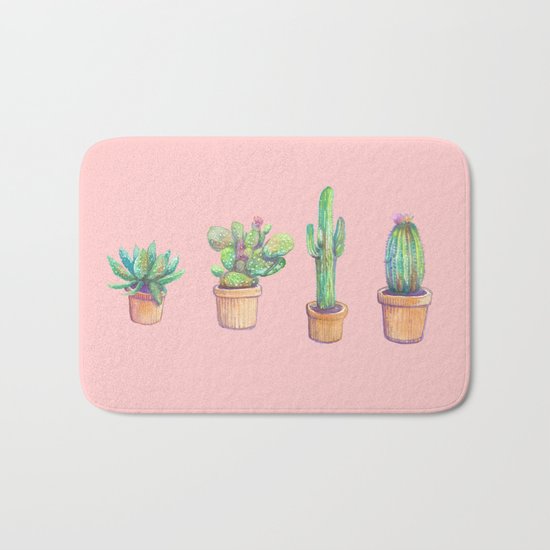 four water color cactus in pink Bath Mat