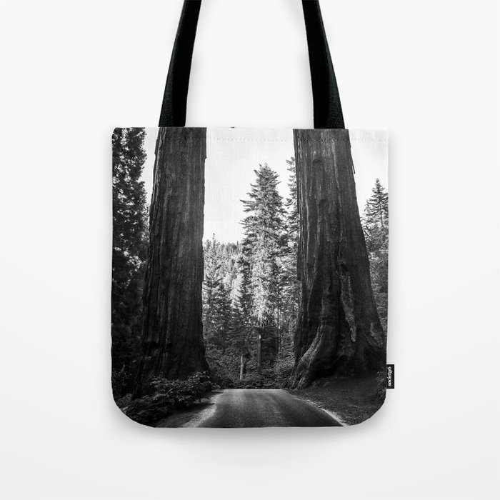 Twin giant redwoods / sequoias Pacific Coast California nature black and white landscape photograph / photography Tote Bag