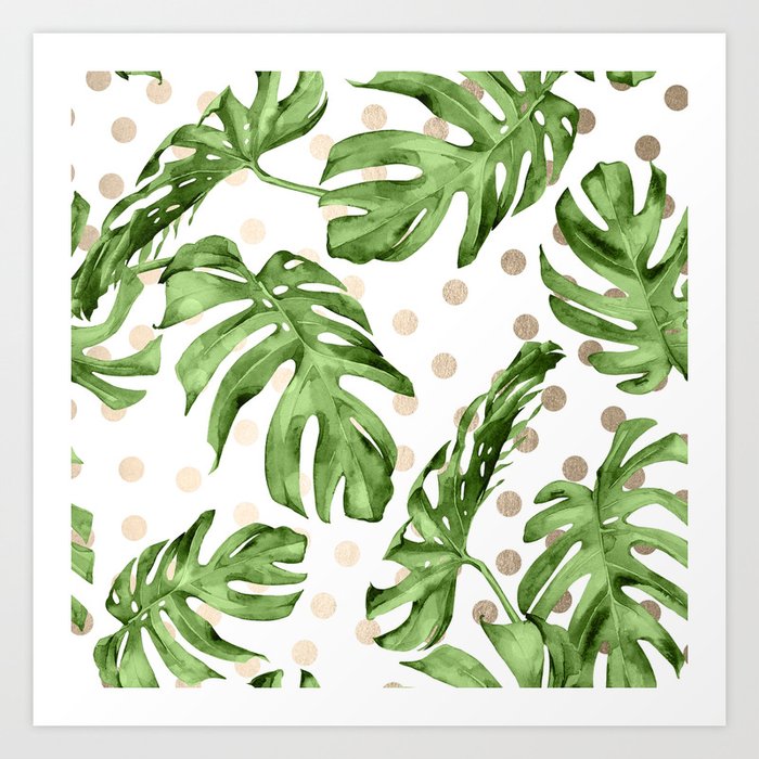 Simply Tropical White Gold Sands Dots and Palm Leaves Art Print