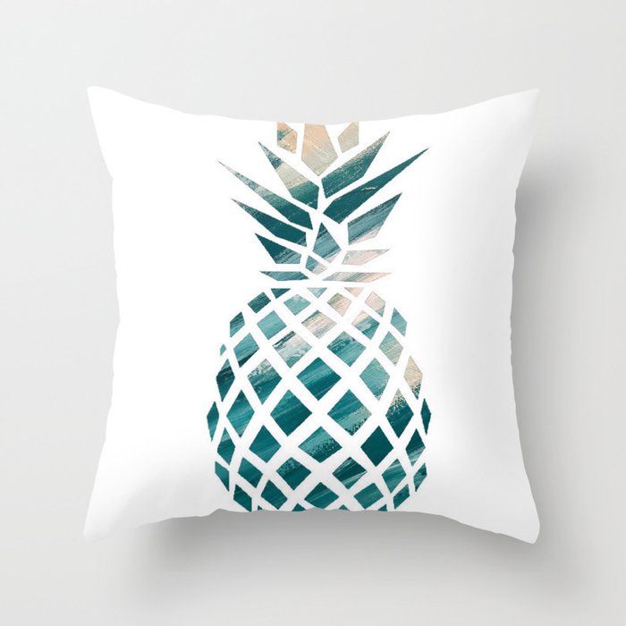 Tropical Teal Pineapple Throw Pillow