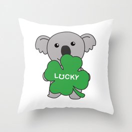 Koala With Shamrocks Cute Animals For Happiness Throw Pillow