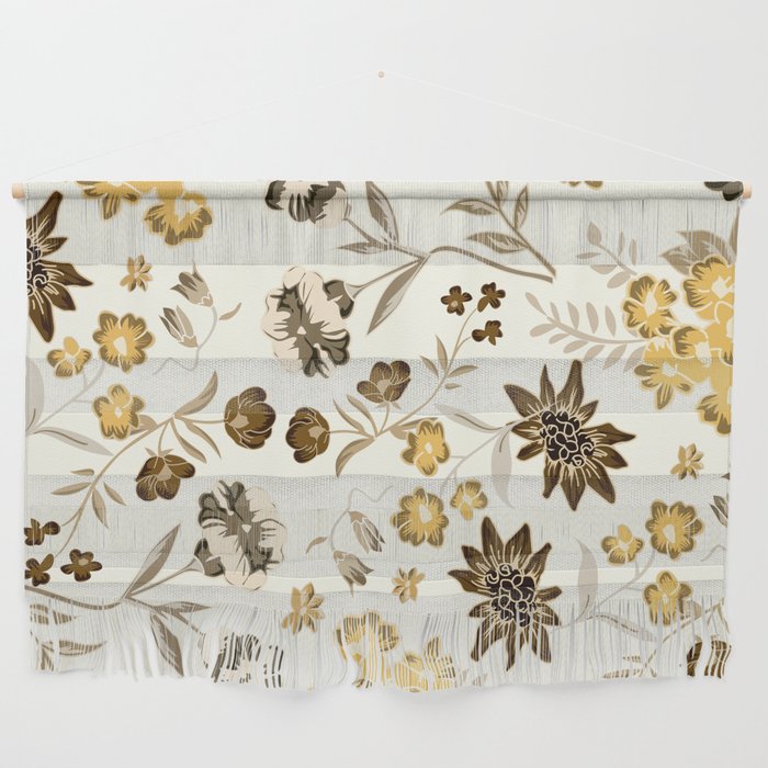 Retro Botanical Aesthetic Warm Beige Color Floral Pattern Wall Hanging
