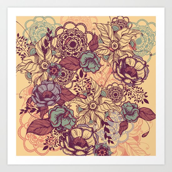 Vintage yellow flowers Art Print