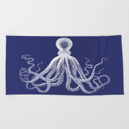 Octopus | Vintage Octopus | Tentacles | Navy Blue and White | Beach Towel