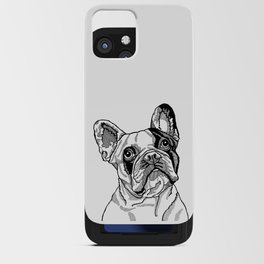Cute Little French Bulldog Line Drawing, Black and White Portrait of a Frenchie iPhone Card Case