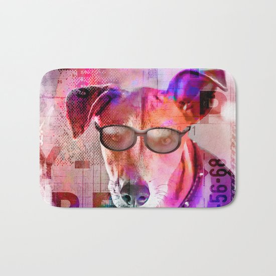 Cool colorful hippster dog artwork Bath Mat