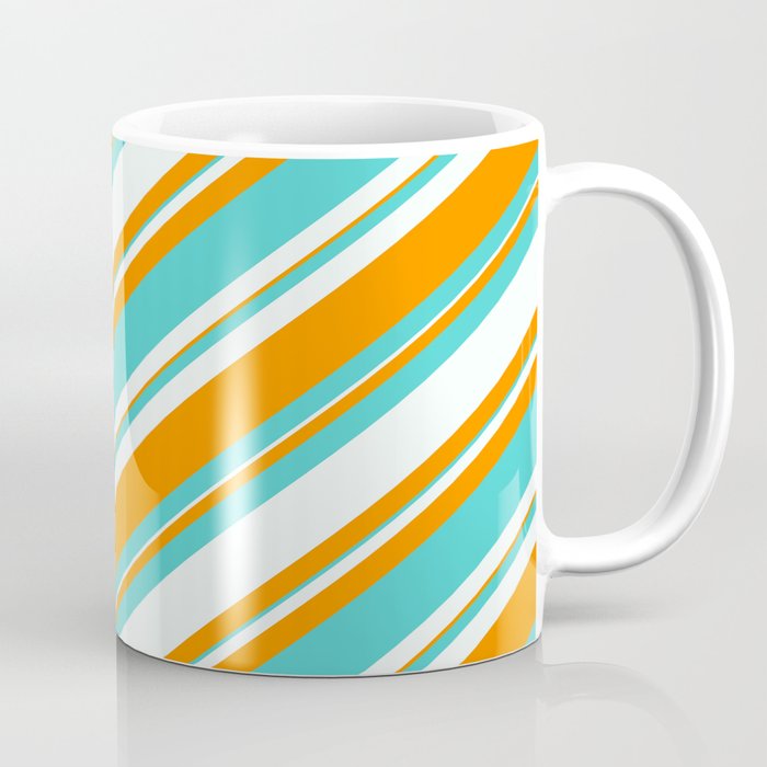 Mint Cream, Dark Orange & Turquoise Colored Lined/Striped Pattern Coffee Mug