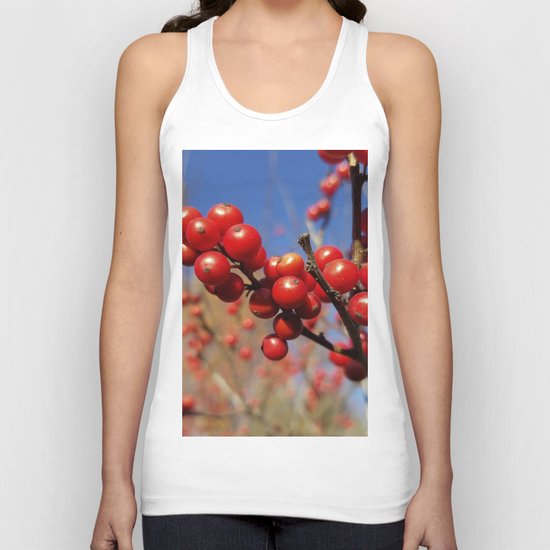 Winterberries glow against a blue autumn sky Unisex Tank Top