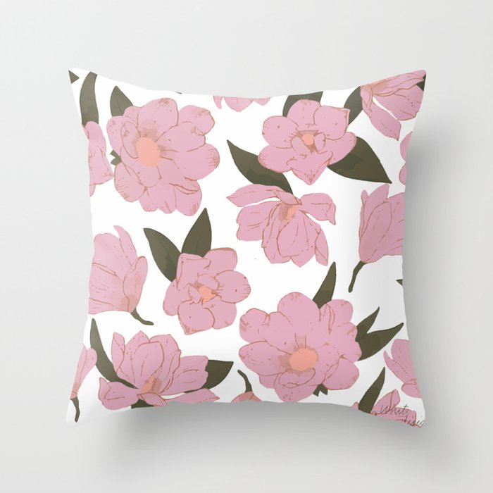 Cold pink magnolias pattern Throw Pillow