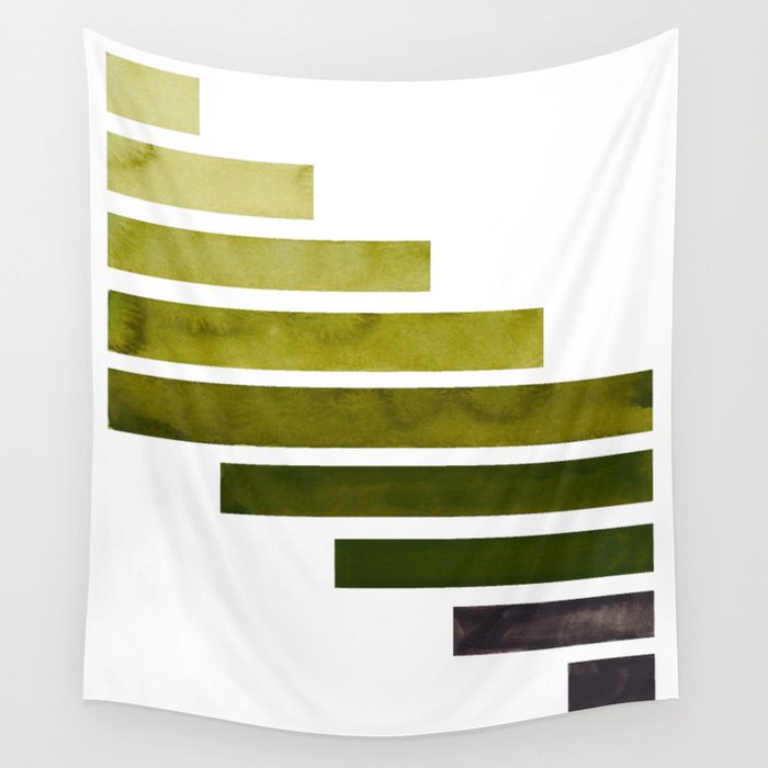 Olive Green Midcentury Modern Minimalist Staggered Stripes Rectangle Geometric Aztec Pattern Waterco Wall Tapestry