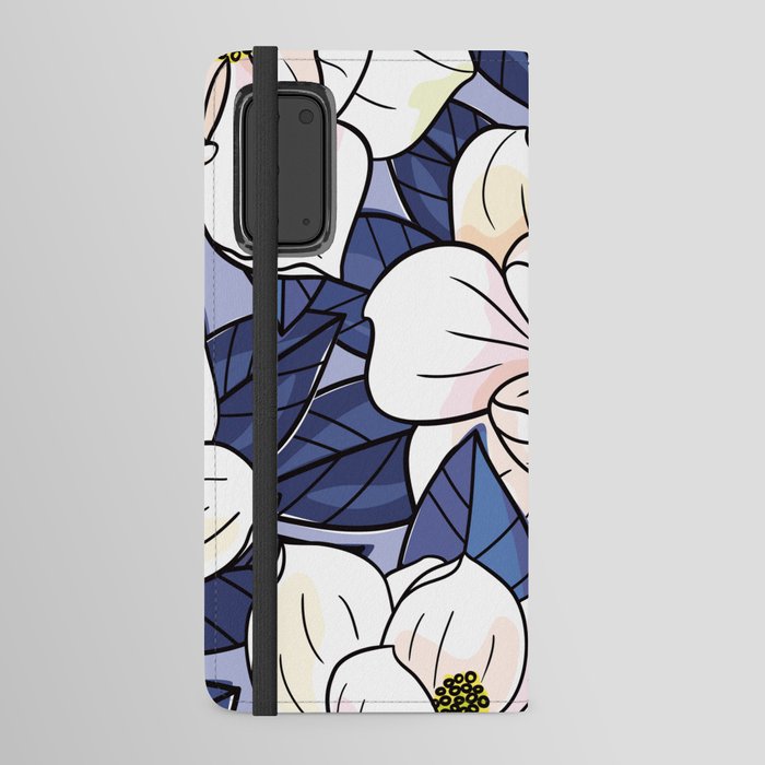 White Magnolia Garden - Dark Blue Edition Android Wallet Case