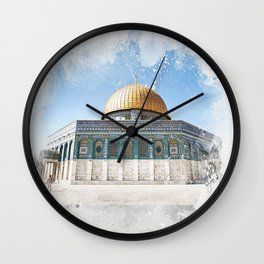 Al-Aqsa, Masjid Al-Aqsa Photography Watercolor  Wall Clock