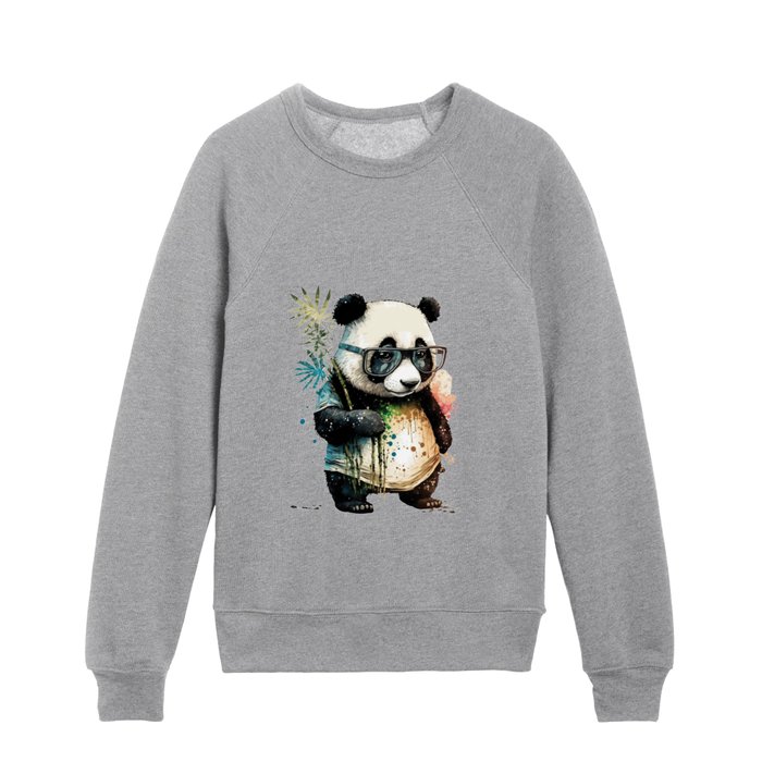 Shy Panda with Glasses ready to Save the Planet Kids Crewneck