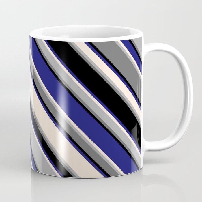 Eye-catching Midnight Blue, Beige, Dark Grey, Dim Grey & Black Colored Striped Pattern Coffee Mug