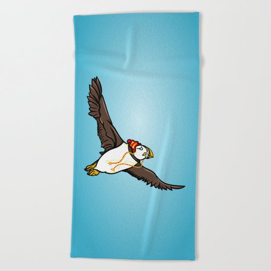 Puffin Wearing A Hat Beach Towel